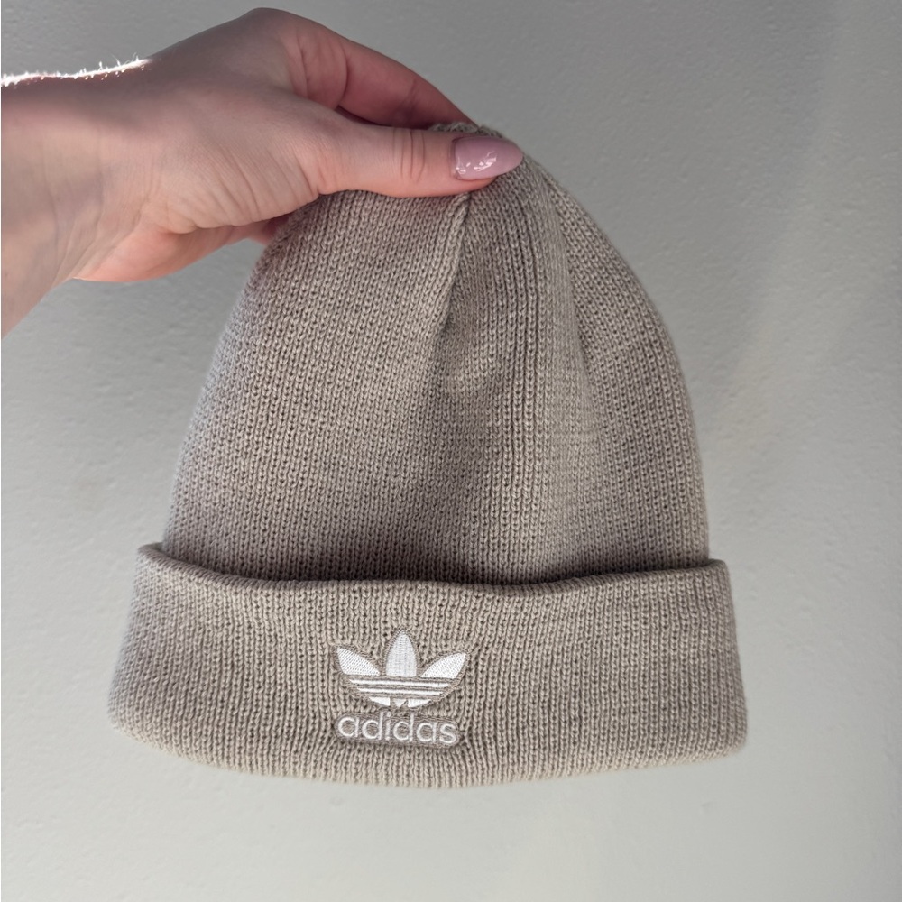 Adidas Originals Beige Knit Beanie | Trefoil Logo | One Size